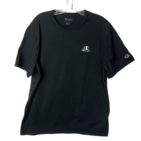 Champion Men's Fitted L Short Sleeve Crew Tee Shirt Black 100% Cotton - Picture 1 of 11